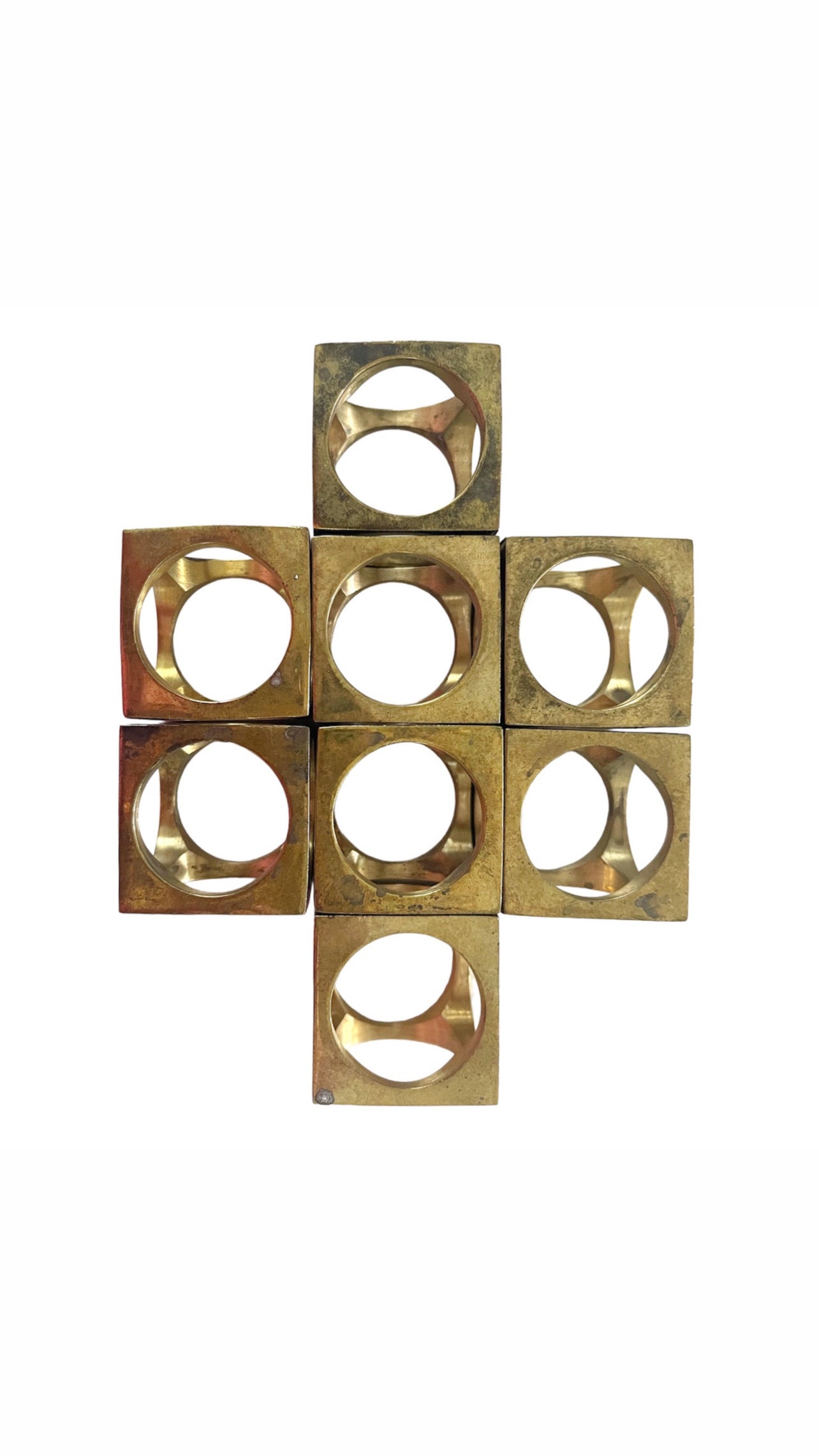 Vintage Brass - Set of 8 Unique Modern Cube Napkin Rings