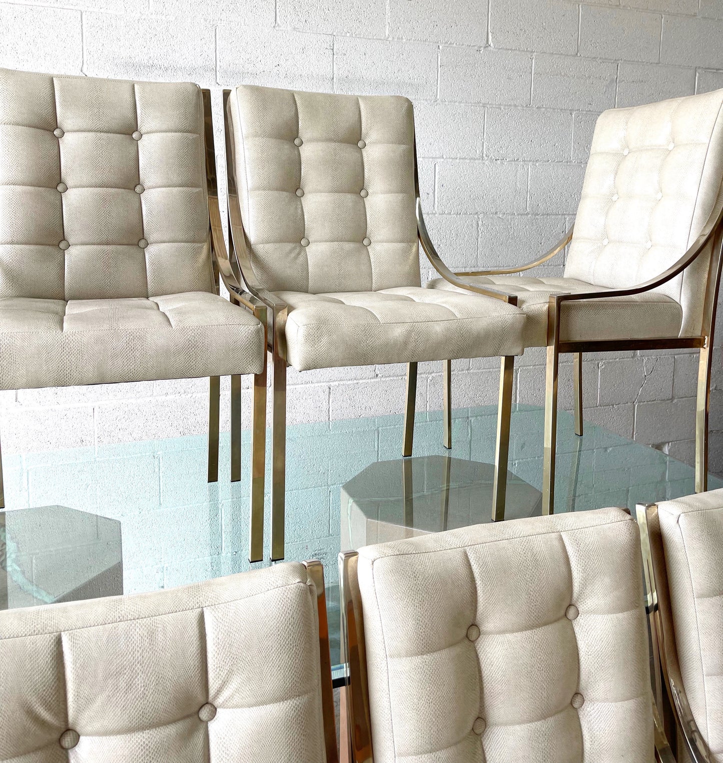 1970’s Chrome Tufted Faux Snakeskin Dining Chairs - Set of 8 Chrome