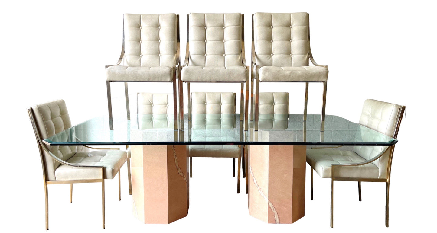 1970’s Chrome Tufted Faux Snakeskin Dining Chairs - Set of 8 Chrome