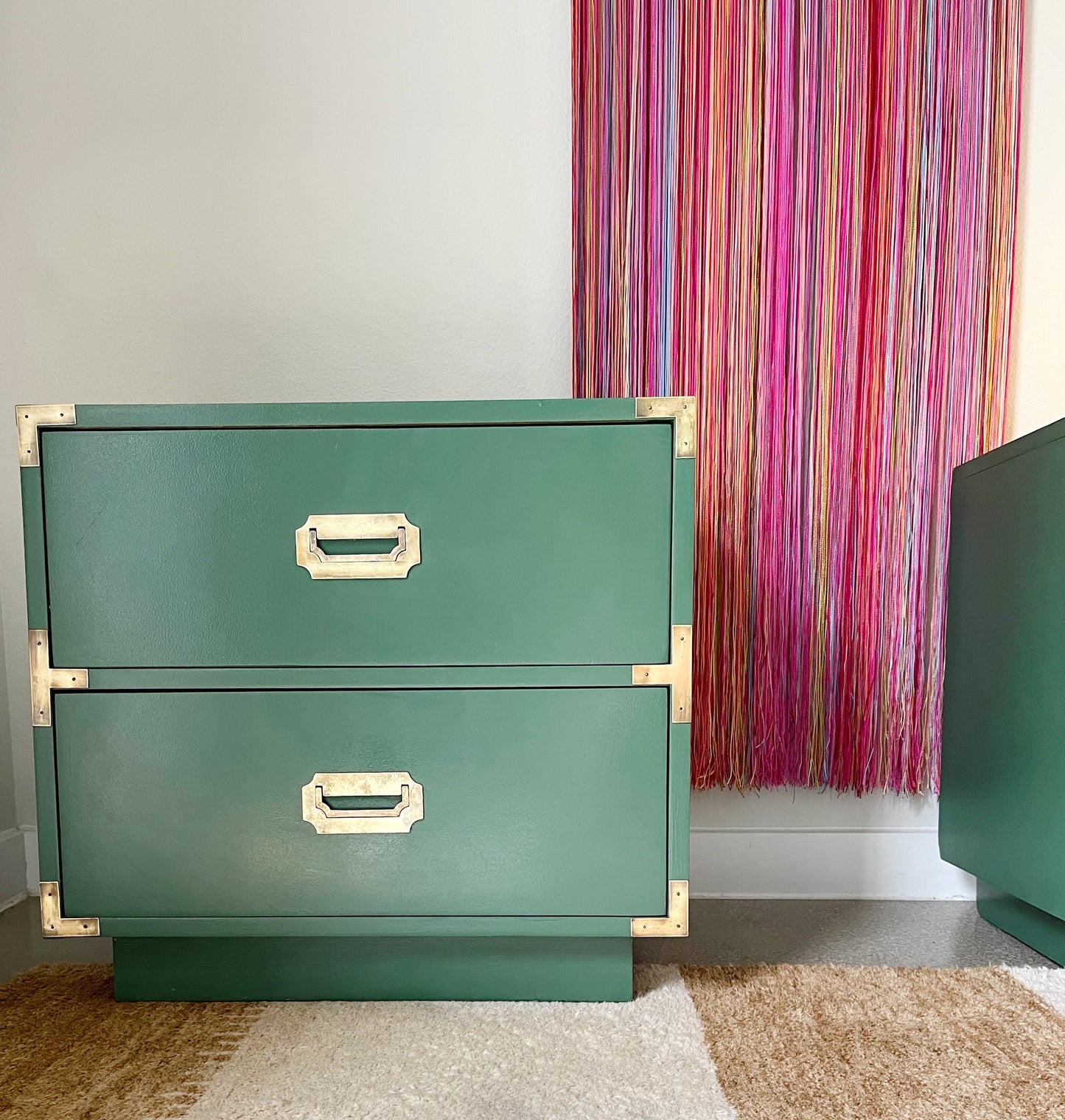 Pair of Vintage Dixie Campaigner Nightstands - Emerald Green