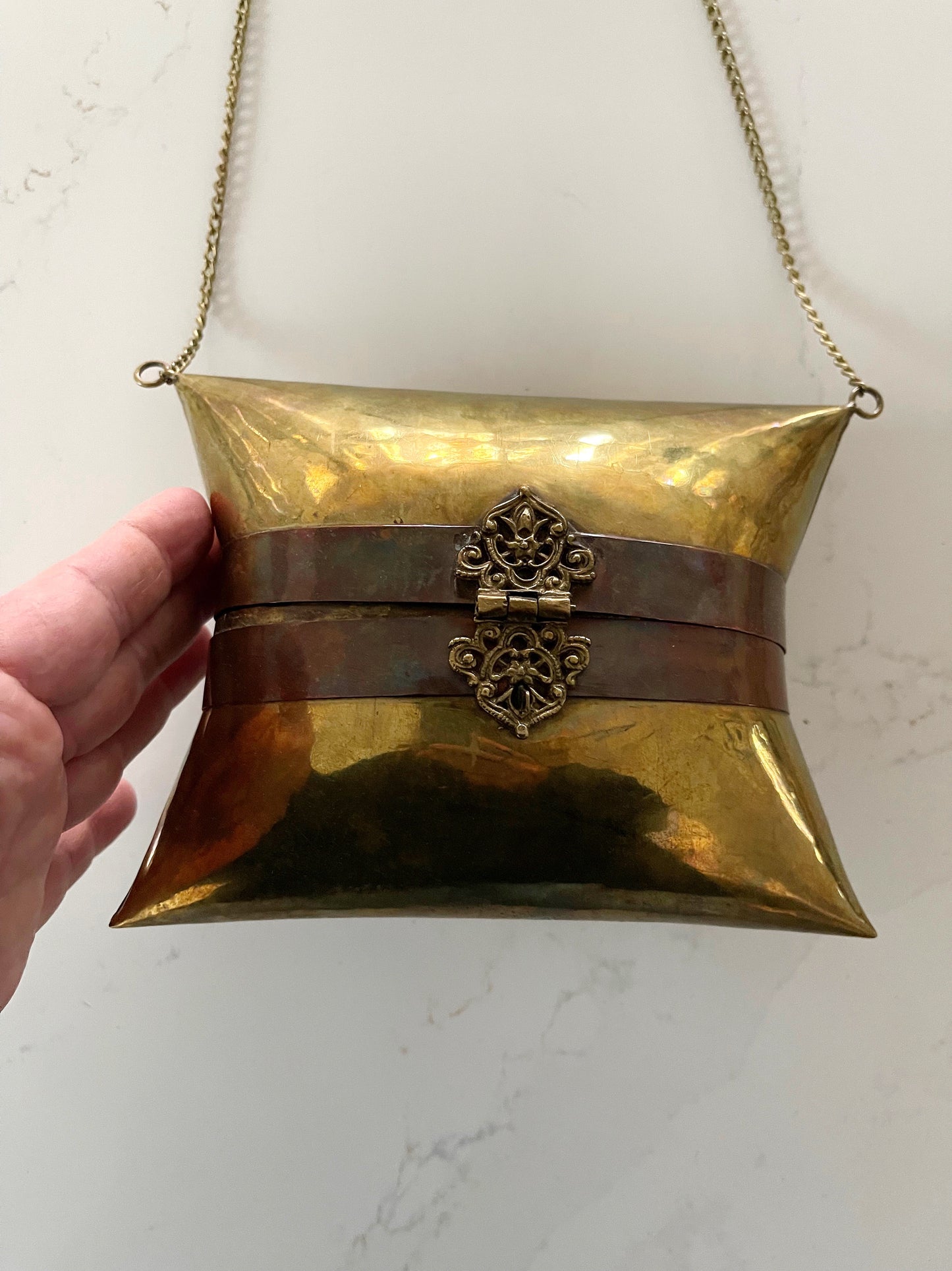 Vintage Brass Clutch - Shoulder Purse