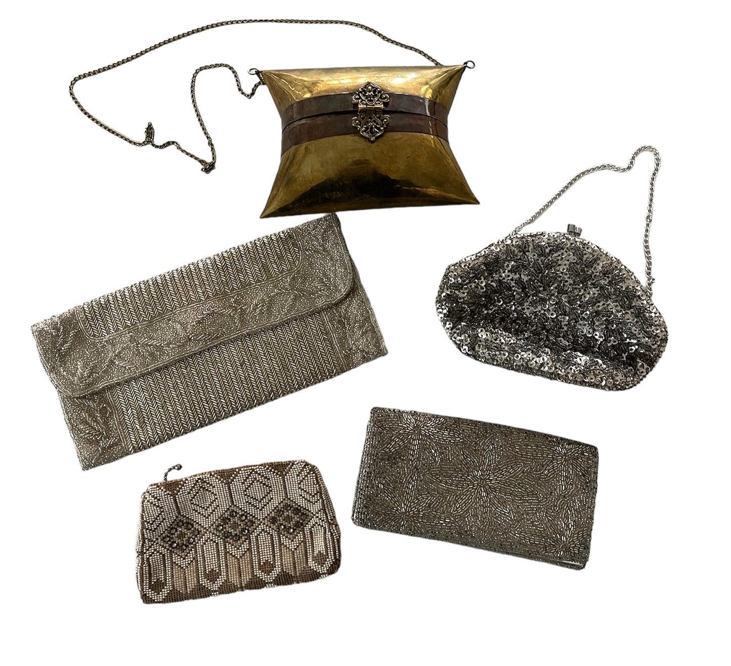 Vintage Beaded Clutch -Silver Sequins  Handbag Purse