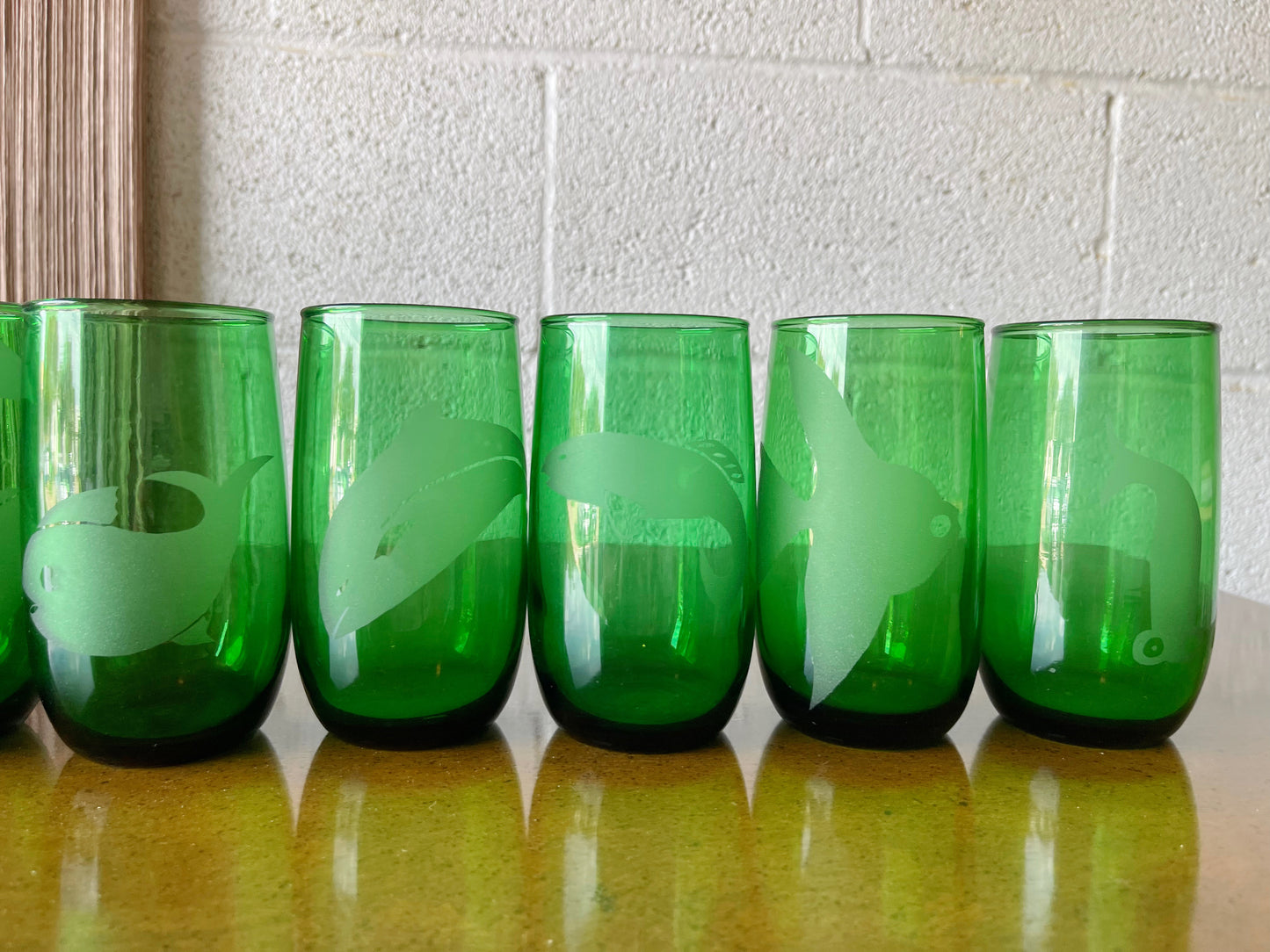 Set of 8 with Pitcher - Anchor Hocking - Roly Poly - Emerald Green Glassware Set