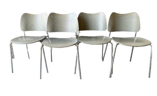 Vintage 2000 - Set of 4 - Stacking Bentwood & Chrome Chairs by Lammhults Mobel AB