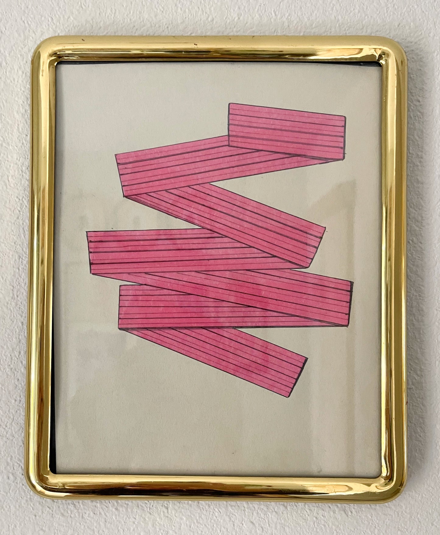 Small Original Ribbon Pink Art - Vintage Frame