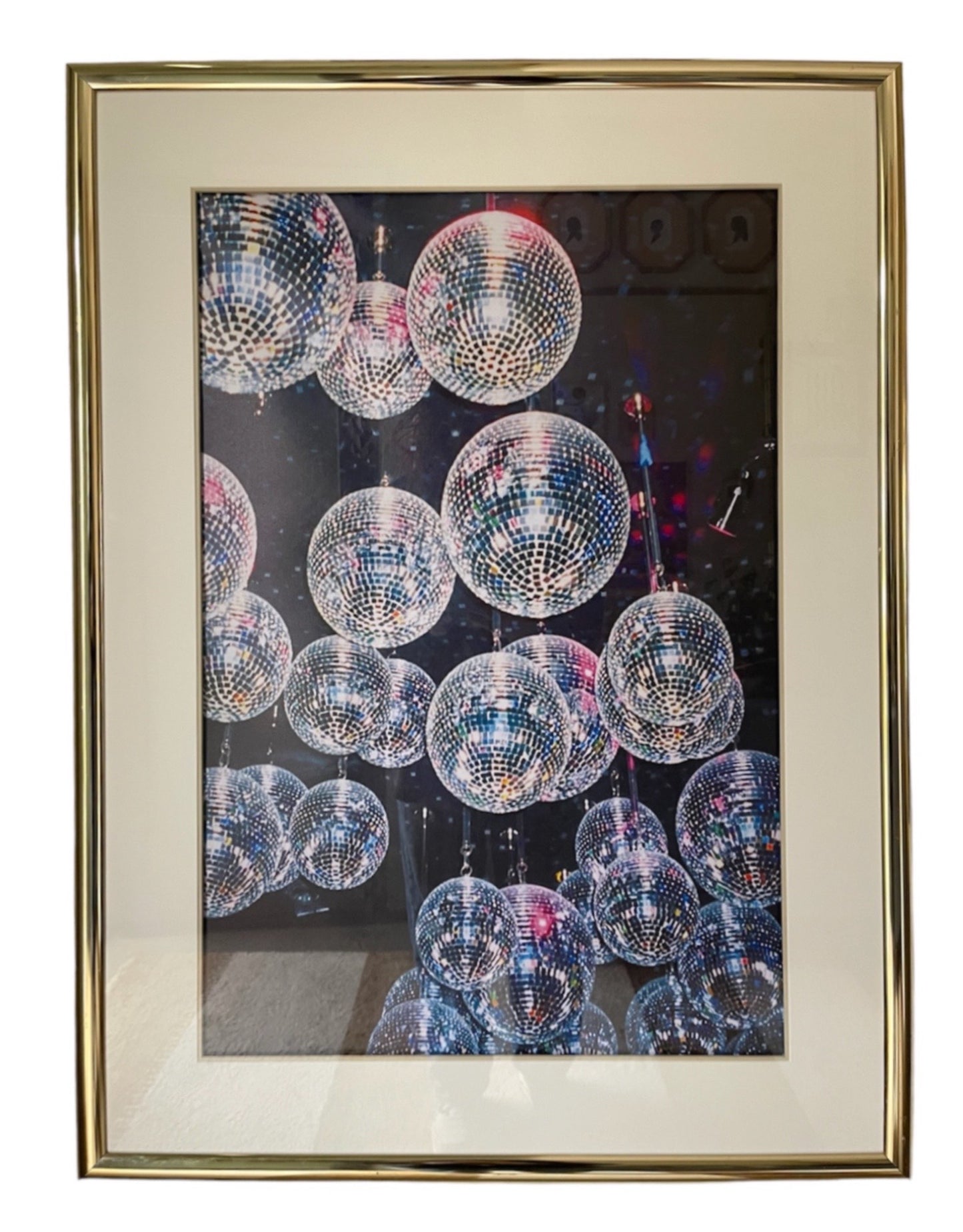 Extra Large Disco Ball Print with Vintage Brass Frame
