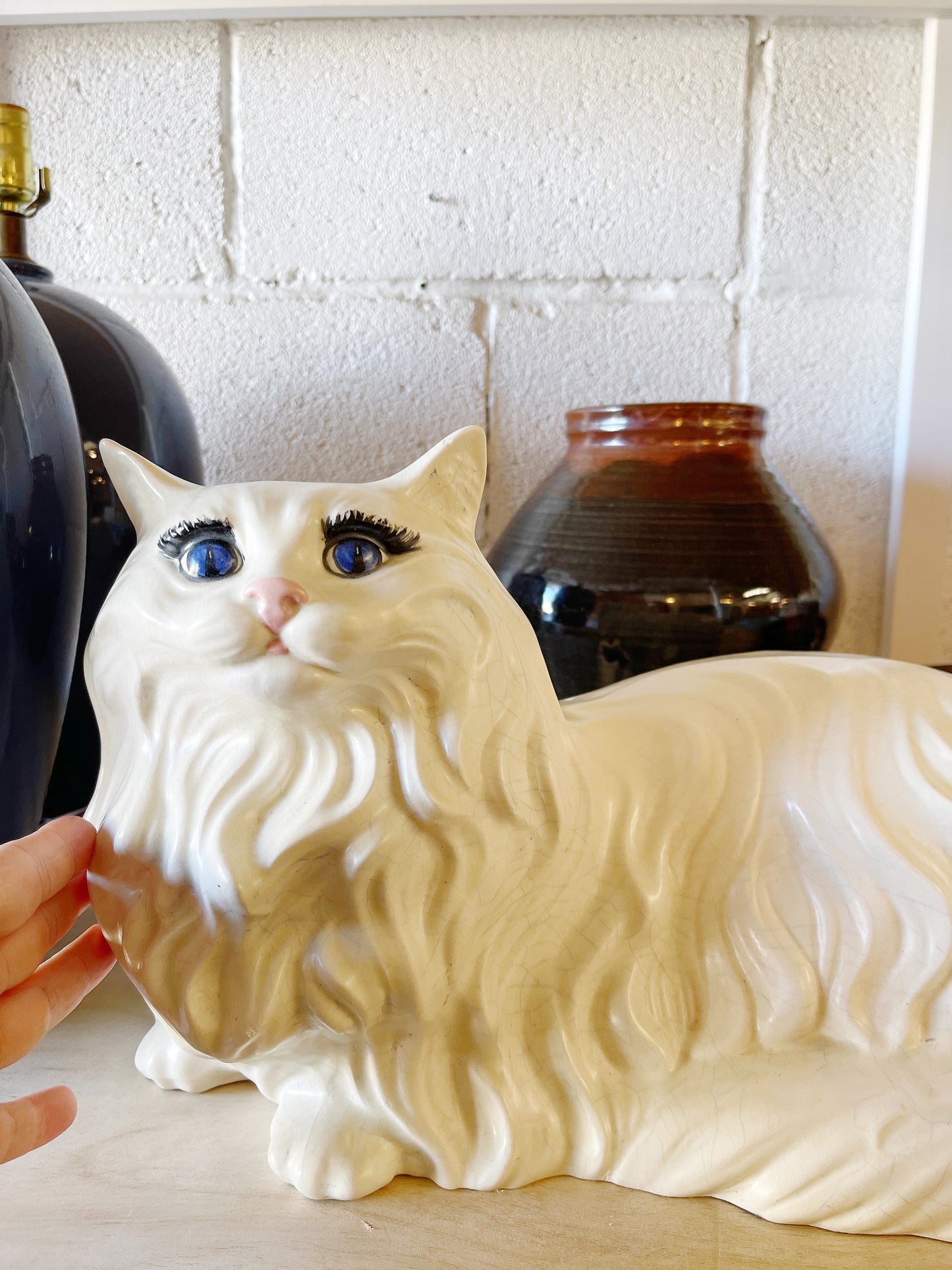 Vintage White Persian Ceramic Cat with Dreamy Eyes