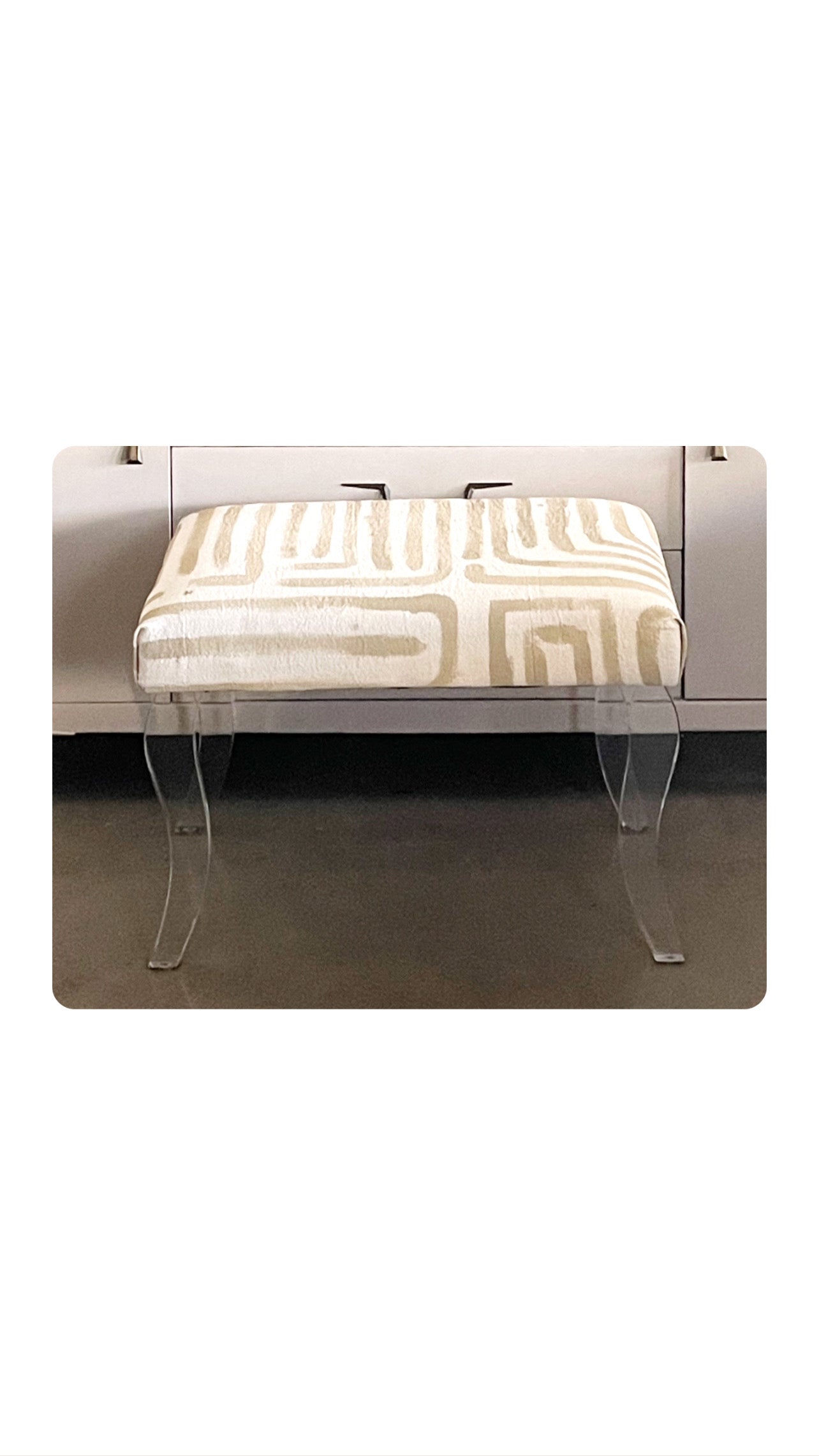 Vintage Lucite Bench with Hand Painted Fabric