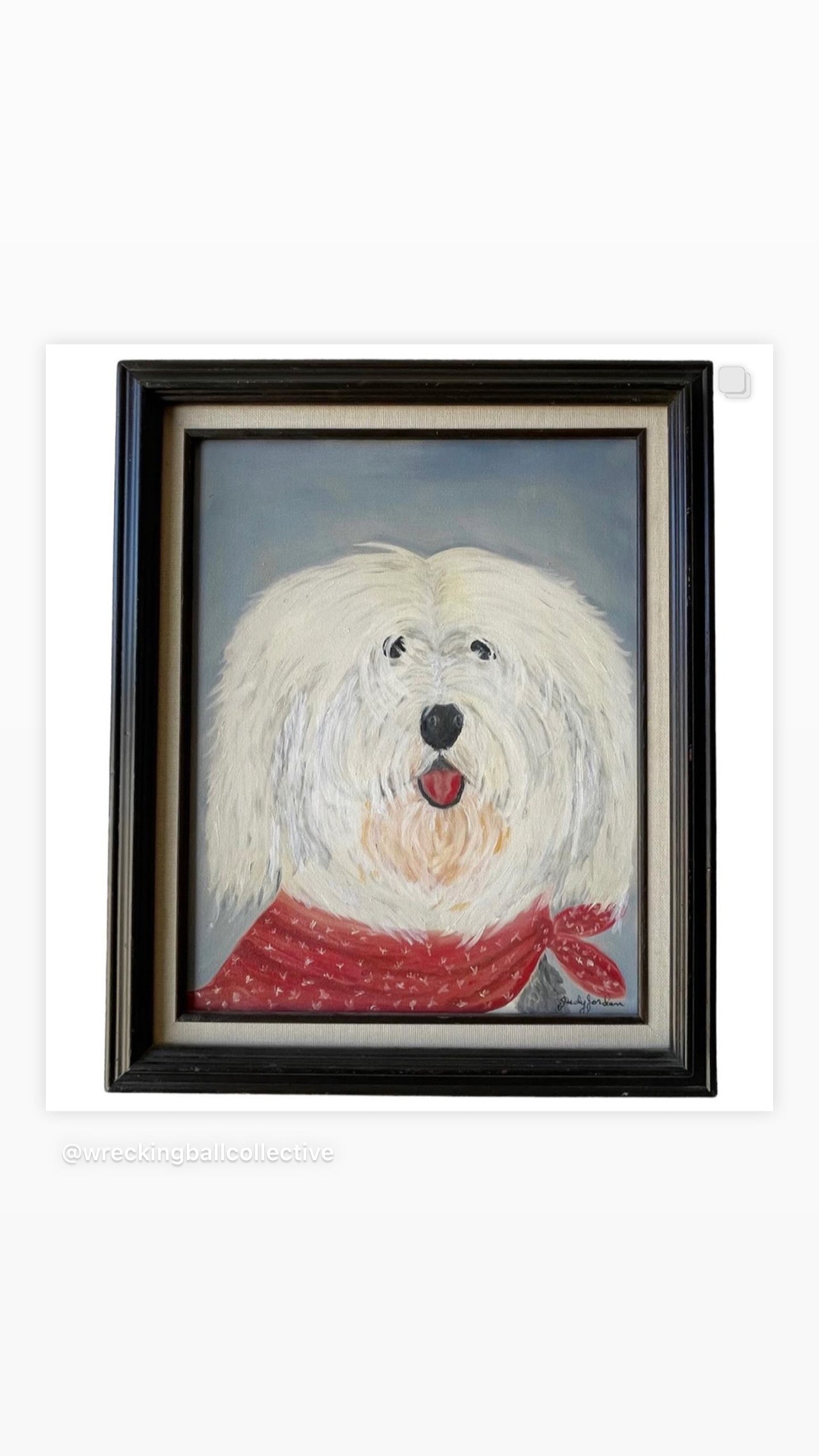Vintage 1981 - White Dog with Bandanna - Oil on Board